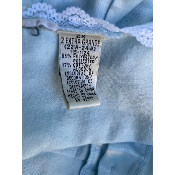 Vintage Embroidered Nightgown 2X Light Blue Cotton & Polyester Blend - Picture 6 of 6